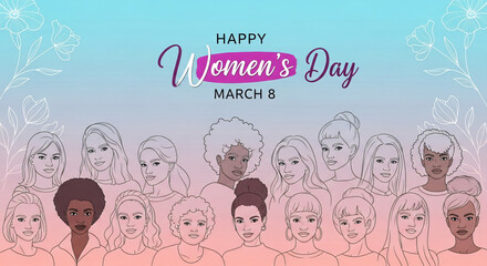 Happy International Women's Day - Diverse Women Unity, March 8th Women's Day Celebration with Diverse Faces