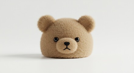 穏やかな光に包まれた白い背景で愛らしいふわふわ茶色いクマの顔が優しく佇む ミニマルなデザインと手触りの良さが心を温める. AI Generated