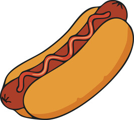 Classic hot dog in soft bun with ketchup