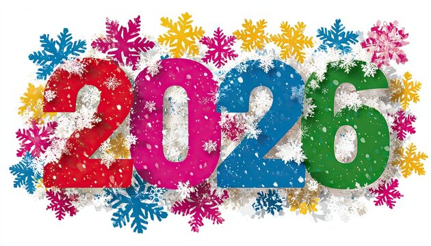 Colorful 2026 new year graphic with snowflakes