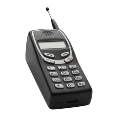 Vintage motorola flip phone with retractable antenna and numeric keypad isolated on transparent background