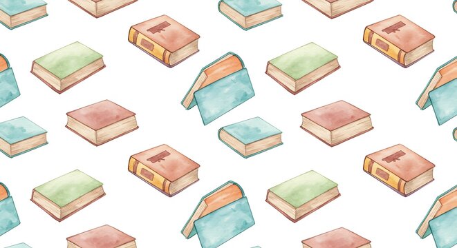 Watercolor Books Pattern Background for Education and Reading Enthusiasts Design Project