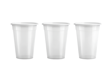 Collection of disposable plastic cups isolated on transparent background. Collection set of plastic cups isolated on white background.