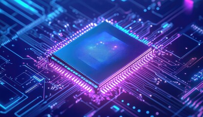 Close-up of glowing circuit board chip