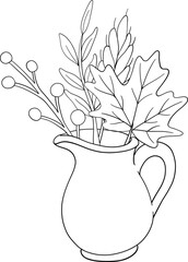 Thanksgiving day fall feast outline with roasted turkey pumpkin pie cranberries autumn leaves and cozy family dinner elements