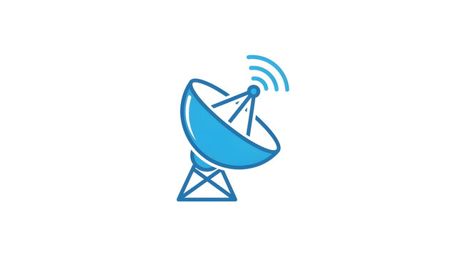 Satellite Communication Icon - Blue Dish Antenna Vector Illustration