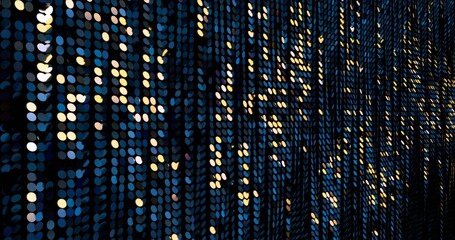 Night sequins turn up in a random pattern. Side macro view of gorgeous waving pattern background. 3D rendering.