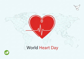 World Heart Day Concept with Global Map and Heartbeat