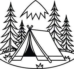 tent in forest clearing illustration on transparent background