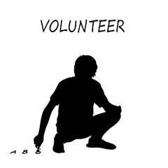 Silhouette of a volunteer writing alphabets on the ground with chalk isolated on white background