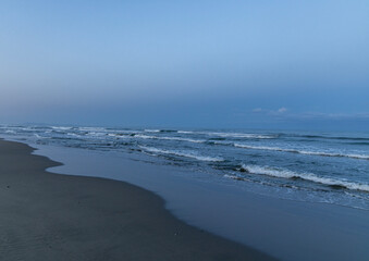 Morning landscape over the sea. Tyrrhenian Sea, Italy, Viareggio