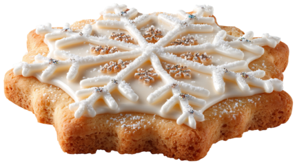 Delicious christmas cookie with snowflake icing isolated high resolution festive gingerbread biscuit close up dessert for cards invitations packaging web headers and winter holiday design