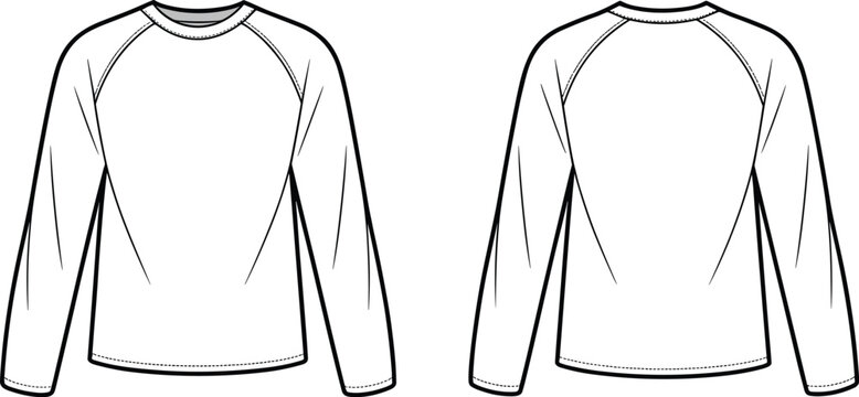 Vector illustration of men’s long sleeve raglan t-shirt fashion design template with front and back technical view