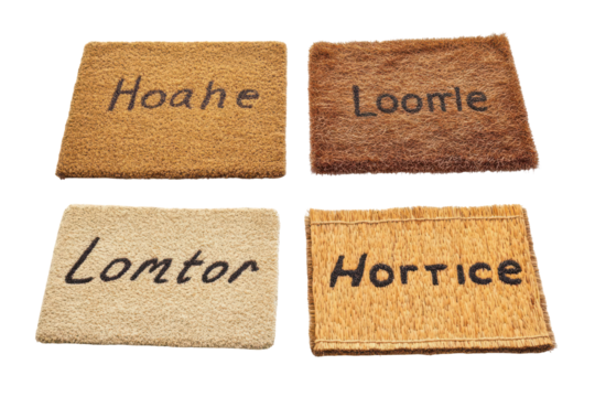 Collection of textured natural doormats samples isolated on transparent background. Collection set of welcome doormats isolated on white background.