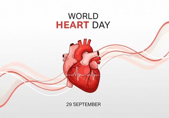 World Heart Day Illustration with Human Organ and Pulse Line
