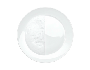 A divided white plate with one side filled with frothy, textured white liquid
