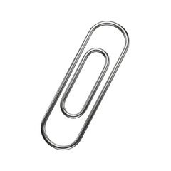 A single metallic silver paperclip is shown isolated on a transparent background ready for office use isolated on transparent background