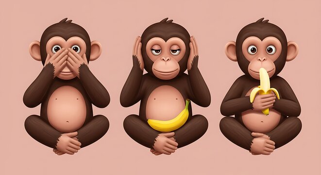 Three cartoon monkeys see no evil hear no evil speak no evil