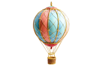Decorative hot air balloon ornament isolated on transparent background. Colorful hot air balloon isolated on white background.
