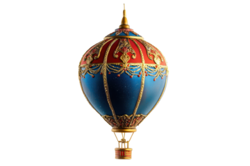 Ornate vintage hot air balloon isolated on transparent background. Colorful hot air balloon isolated on white background.