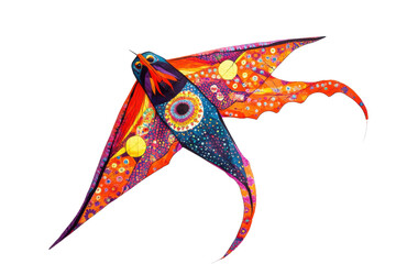 Ornate decorative kite with colorful patterns isolated on transparent background. Colorful kite isolated on white background.