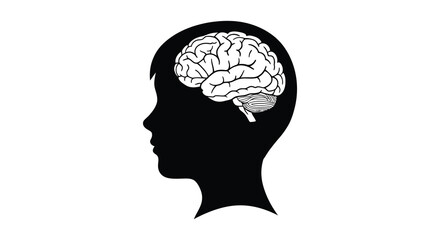 Human head silhouette with a detailed brain illustration inside