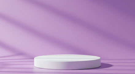 White podium on purple background with shadow