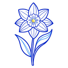 line art narcissus blue flower vector on white