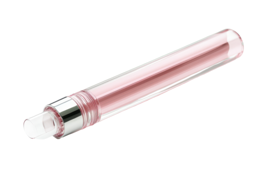 Clear pink cosmetic serum applicator pen isolated on transparent background. Cosmetic tube isolated on white background.