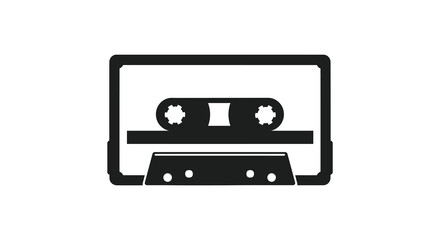 Simple black and white illustration of a vintage audio cassette tape