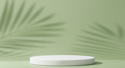 White product podium with leaves shadows backdrop