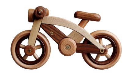 Wooden bike toy, light and dark wood, detailed design