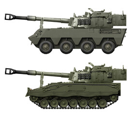 A collection of Spanish self-propelled howitzer concepts (top: Pegaso 300 SPH, bottom: Pizzaro-155 SPH). Individual images, in full size, can be found in the portfolio or by name in the site search