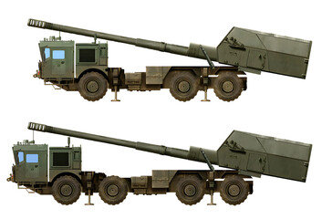 A collection of concepts for a self-propelled howitzer based on the MZKT-7930 (top: MZKT-7930 6x6 rus Archer, bottom: MZKT-7930 8x8 rus Archer)