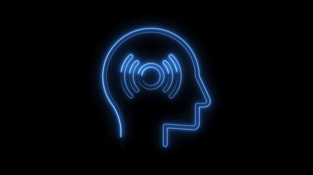 Glowing head with signal waves animation symbolizing brain activity telepathy and mental power
