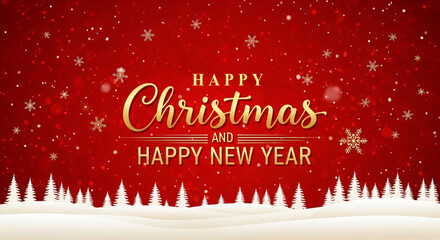 Merry Christmas and Happy New Year Red Snowflake Background