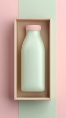 Glass Green Bottle with Wooden Cap on Minimal Background