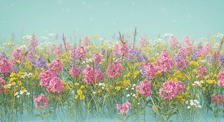 Wildflower meadow with pink purple yellow blossoms