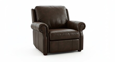 Fototapeta premium Comfortable Brown Leather Recliner Chair Isolated on White Background.