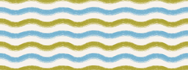 Hand drawn wavy baby pattern with chalk texture and crayon scribble waves. Pastel blue stripe print for decor, textiles, wallpaper, fabric, and gift wrapping.