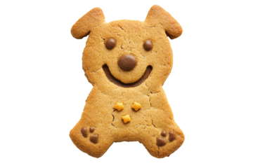 Cute teddy bear shaped cookie isolated on transparent background. Dog biscuit isolated on white background.