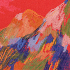 Mountains. Hand painted landscape. Colored pencils on paper. Versatile artistic image for creative design projects: posters, banners, websites, cards, prints and wallpapers. Artist-made art.