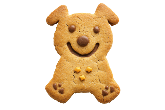 Cute teddy bear shaped cookie isolated on transparent background. Dog biscuit isolated on white background.