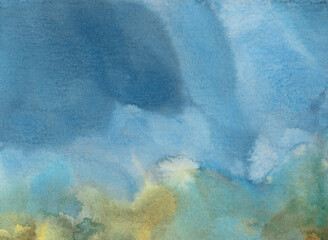 Abstract landscape. Watercolour on paper. Versatile hand painted artistic background for creative design projects: posters, websites, banners, cards, prints, wallpapers. Artist-made art. Muted colours