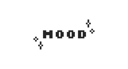 Mood black pixel art social media slang word. Relatable feeling. Teen expression. Generation z communication lingo. 16 bit videogame text. Nostalgic internet typography. Silkscreen font used