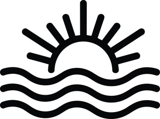 Black Silhouette Icon of a Sun Rising Over Wavy Water Lines sunrise sunset