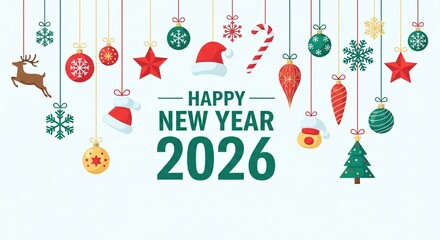 Happy New Year 2026 Celebration Banner with Decorations
