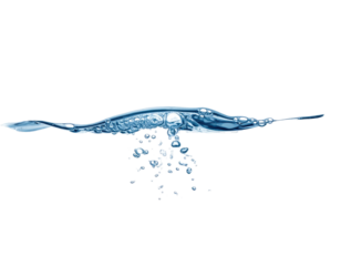 Water surface and bubbles rise, black background. Captures a dynamic moment