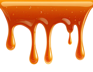 Digitally rendered amber caramel dripping down from an unseen source