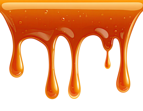 Digitally rendered amber caramel dripping down from an unseen source